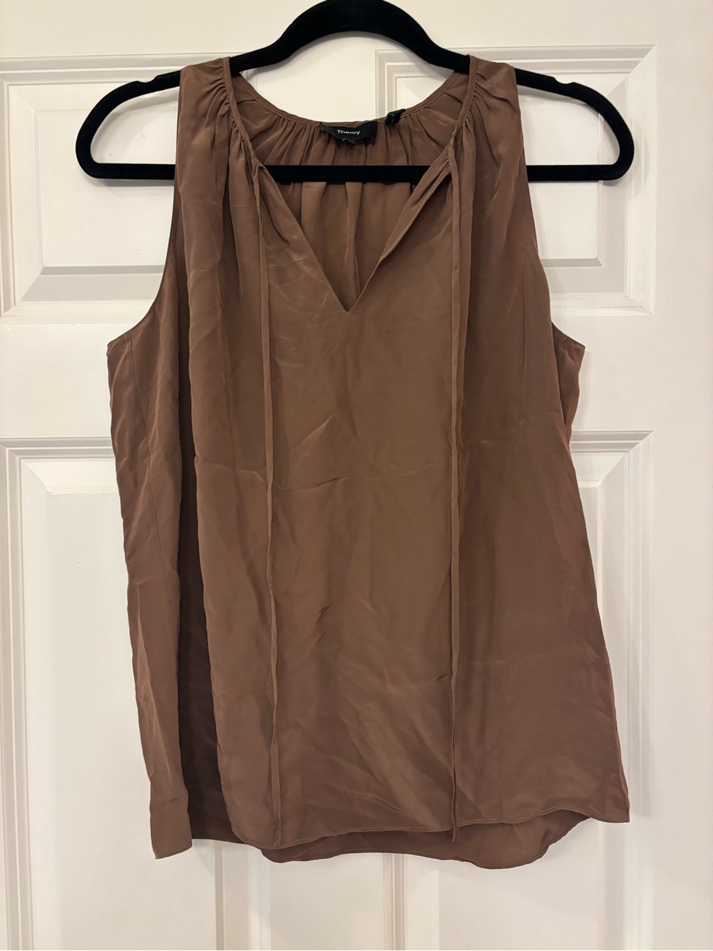 Theory Cutaway Tie-Neck Brown Sleeveless V-Neck Blouse size S